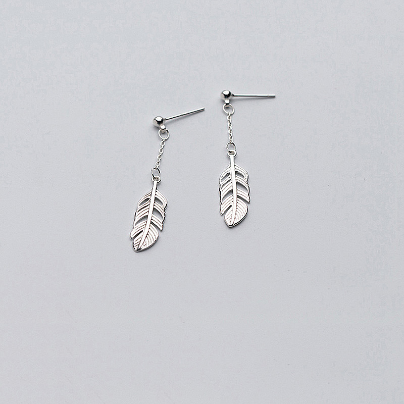Bohemia Elegant Hollow Feather Tassel Dangle Drop Earrings For Women Charm Silver 925 Fashion Jewelry Romantic Gifts
