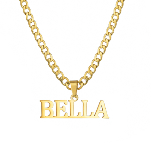 For Men Women Personalized Initial Letter Nameplate Pendant Cuban Chain Necklaces Handmade