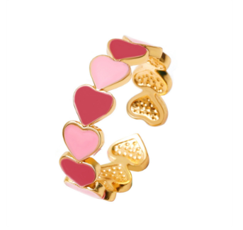 Fashion Vintage Bohemia Pink Enamel Love Heart Opening Ring Cute  Finger Rings For Women Girl's Rock Jewelry Gift For Girlfriend