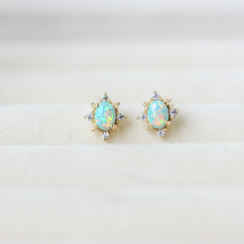 Opal Star Stud Earrings For Women Cute Fine Jewelry Accessories