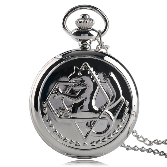 High Quality Full Metal Alchemist Silver Watch Pendant Men's Quartz Pocket Watches Japan Anime Necklace Gift