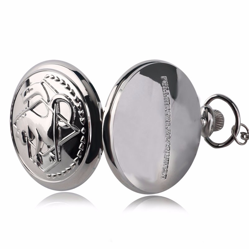 High Quality Full Metal Alchemist Silver Watch Pendant Men's Quartz Pocket Watches Japan Anime Necklace Gift