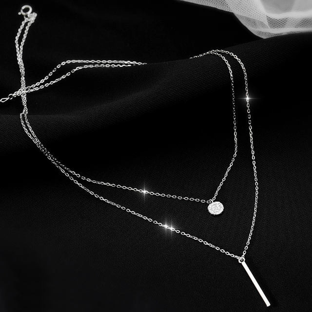 925 Sterling Silver Long Strip Flashing Diamond Round Double Necklace Ladies Clavicle Chain Exquisite Jewelry Party Wedding Acce