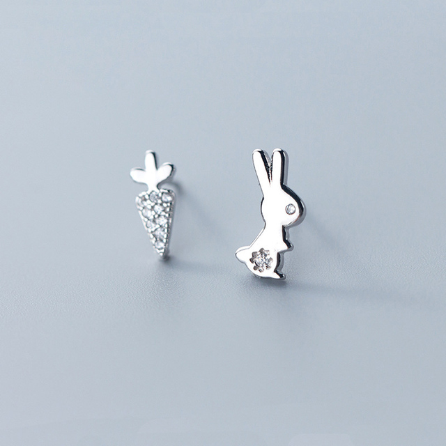 Rabbit Carrot Stud Earrings For Women Silver 925 Asymmetrical Fine Women Earrings Jewelry Stud Earrings 925 Silver