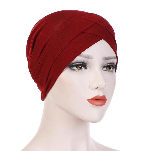 Women turban cap solid color Muslim Hijab Cotton Inner Hijab Caps Ladies Islamic Cross Headband Turban african Trendy head wraps