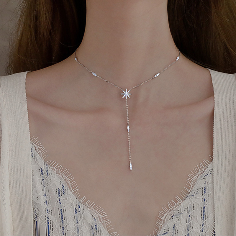 925 Sterling Silver Necklace Shiny And Delicate Multiple Stars Long Clavicle Chain Birthday Party Gift Ladies Fashion Jewelry
