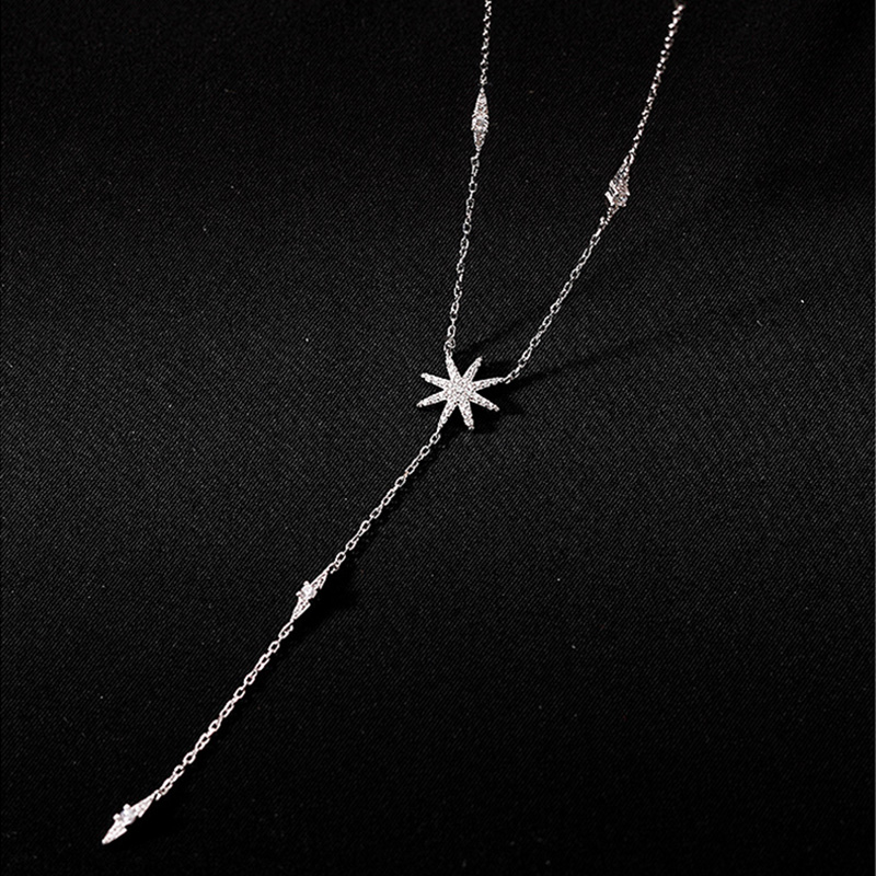 925 Sterling Silver Necklace Shiny And Delicate Multiple Stars Long Clavicle Chain Birthday Party Gift Ladies Fashion Jewelry