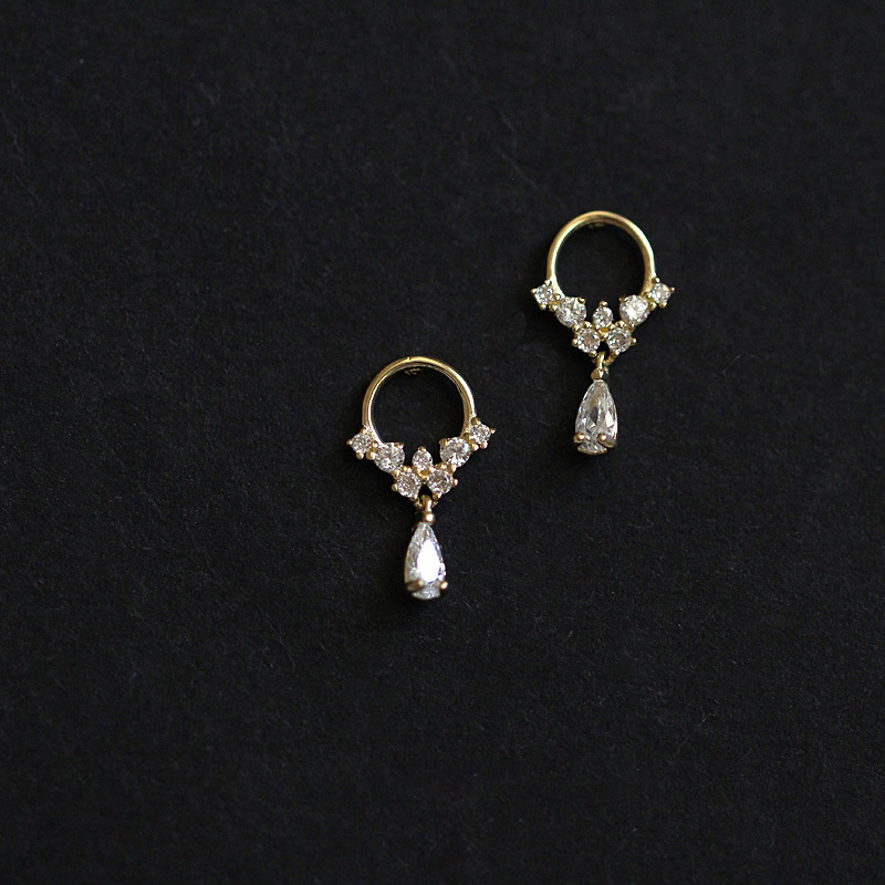 Round Stud 14K Gold Earrings For Women Geometric Bohemian Fine Jewelry