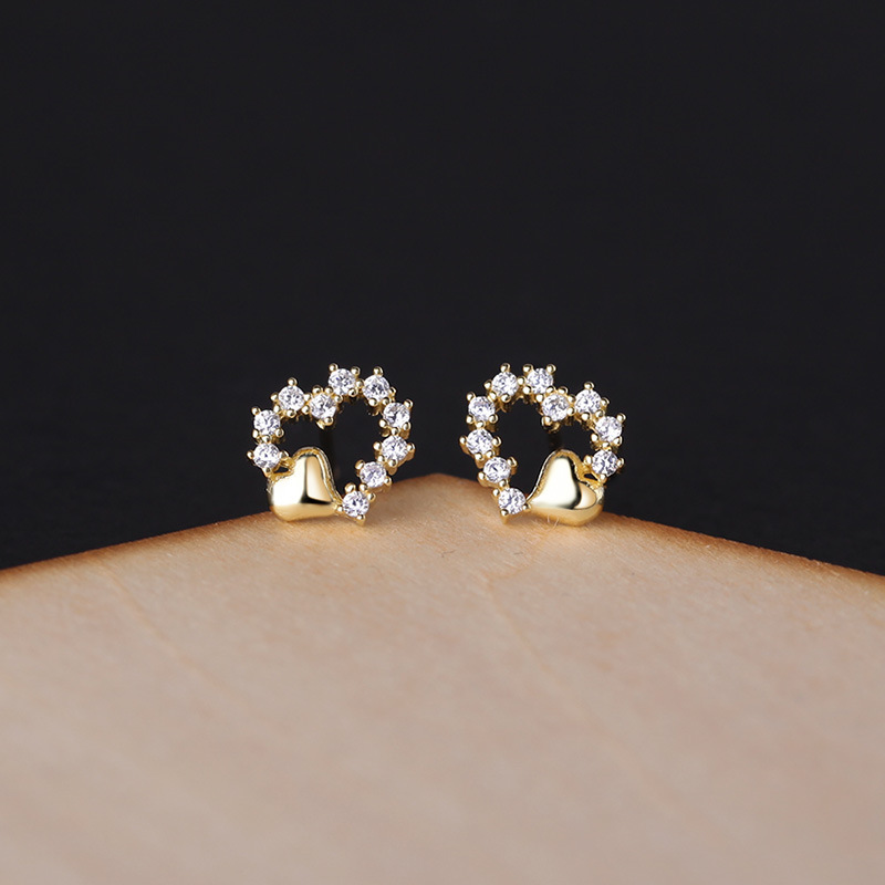 Hollow Heart 14K Gold Stud Earrings For Women Cute Fine Jewelry Accessorie