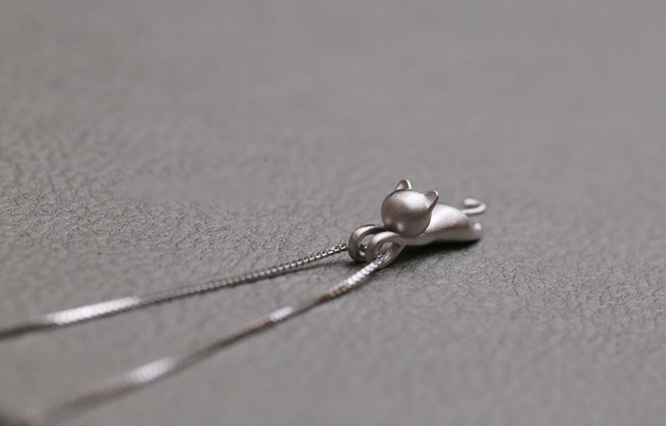 925 Sterling Silver Necklaces Cats Pendants&Necklaces Pure Sterling Silver 925 Kitty Necklace Jewelry