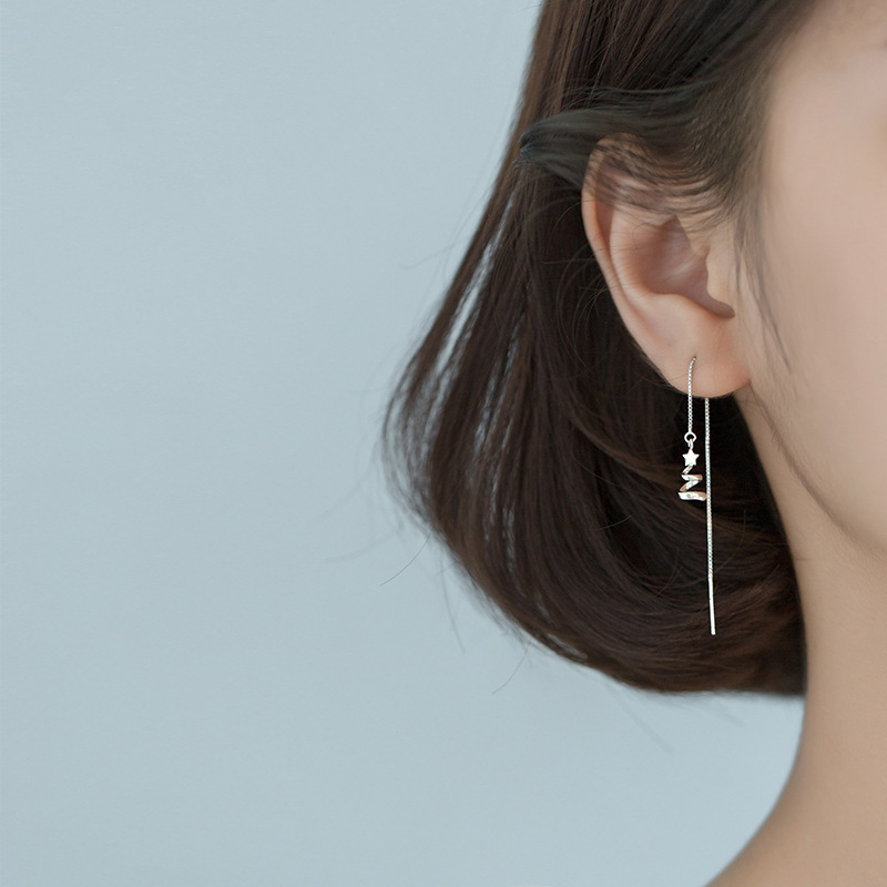 Real 925 Sterling Silver Chain Tassel Spiral  Star  Pendant Drop Earrings For Women Cute Party Minimalist Fine Jewelry