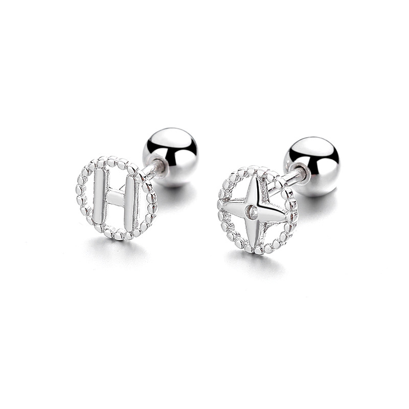 Round Star Letter Thread Bead Stud Earrings For Women Cute Fine Jewelry Minimalist Accessories