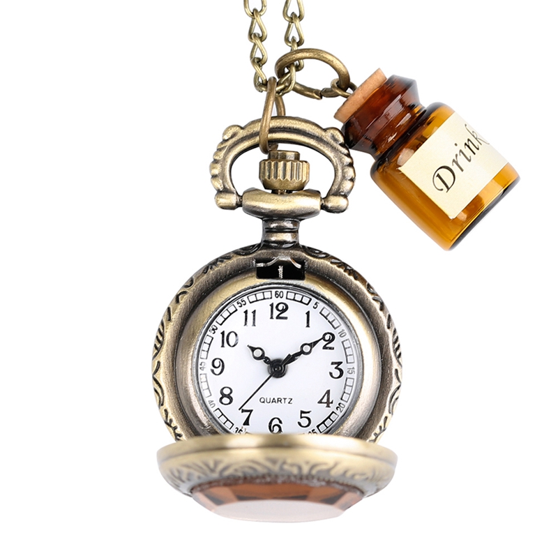 Small Pocket Watch Alice in Wonderland Drink Me Necklace Pendant with Bottle Birthday Gifts for Women Girl Watches Drop Shipping