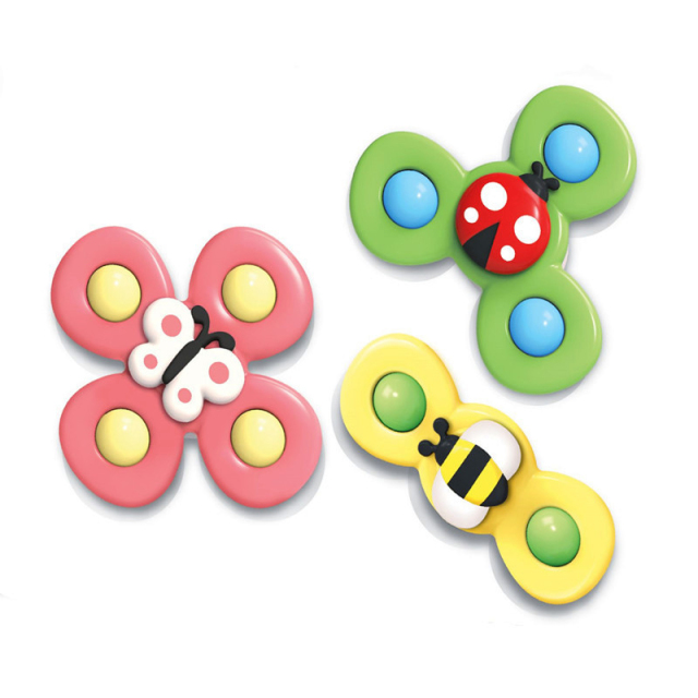 3pcs Bathing Sucker Fidget Spinner Suction Cup Toy ABS Insect Gyro Toy Relief Stress Educational Fingertip Rattle Teether Toys