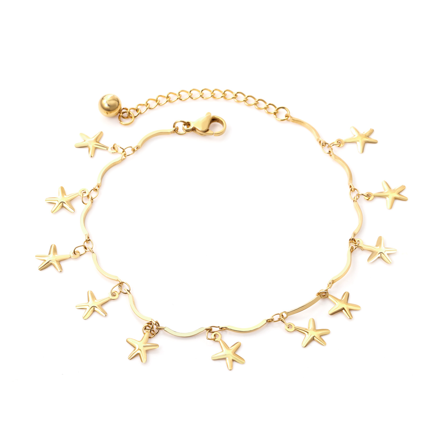 Trendy Stainless Steel Star Heart Anklet For Women/Girl Gold Color Adjustable Anklets Summer