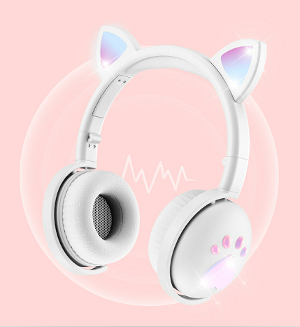 New head-mounted luminous bluetooth headset girls and children cat ear headset wireless headset computer universal