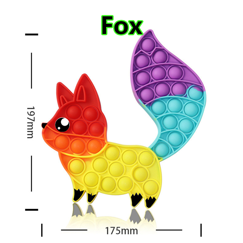 Big Size Fox Hot Fidget Reliver Stress Rainbow Push Bubble Antistress Adults Children Sensory Pop Toys to Relieve Autism