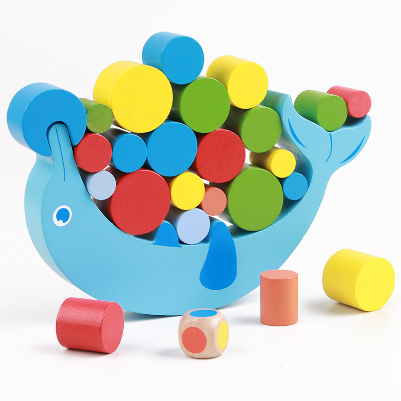 1Set Dolphin Equilibrium Game Wooden Stacking Blocks Balancing Sorting Buliding Kid Early Education Brain Development Toys DDJ