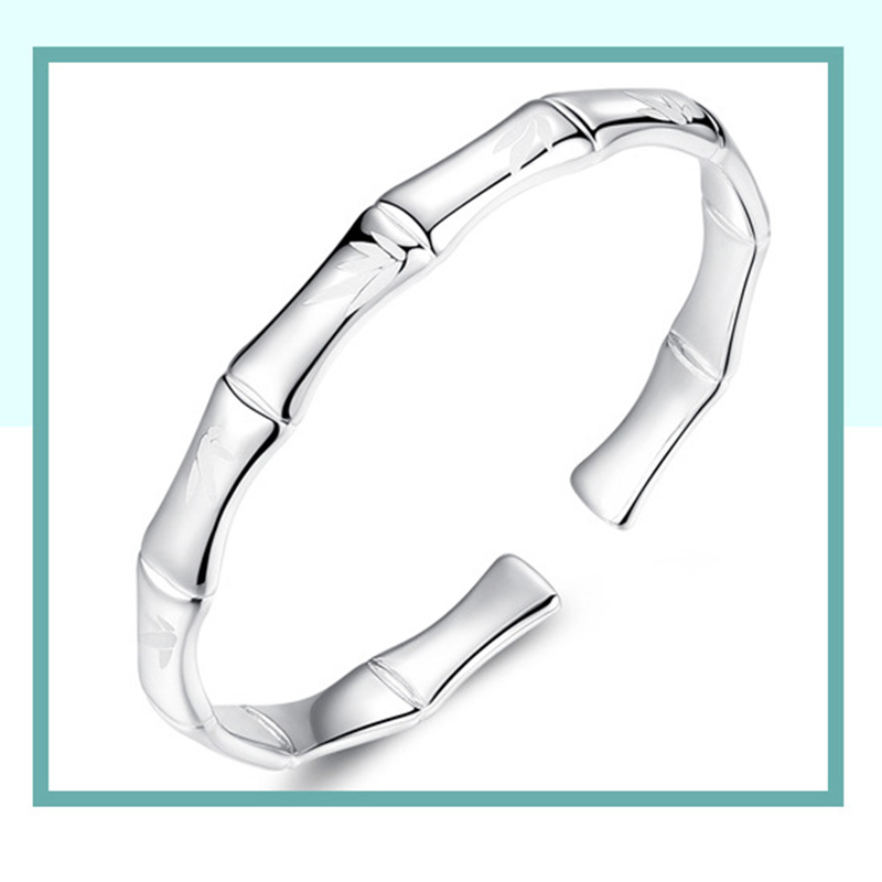 Silver Woman Charm Cuff Bracelet Open Bamboo Leaf Shaped Adjustable Bangle Girls Party Jewelry Gifts