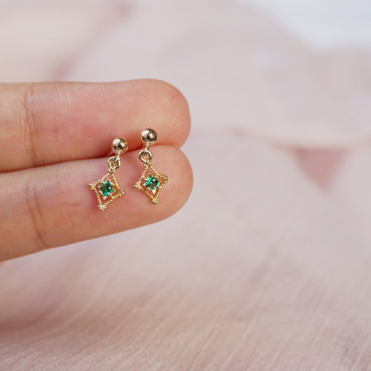 Green Zircon Geometric 14K Gold Stud Earrings For Charm Women Cute Fine Jewelry Accessories