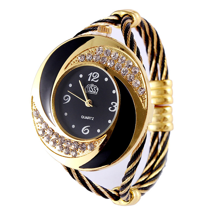 Rhinestone Whirlwind Design Metal Weave Clock female Dress Girls Quartz Watch Women Bracelet Ladies Wrist watch Gold