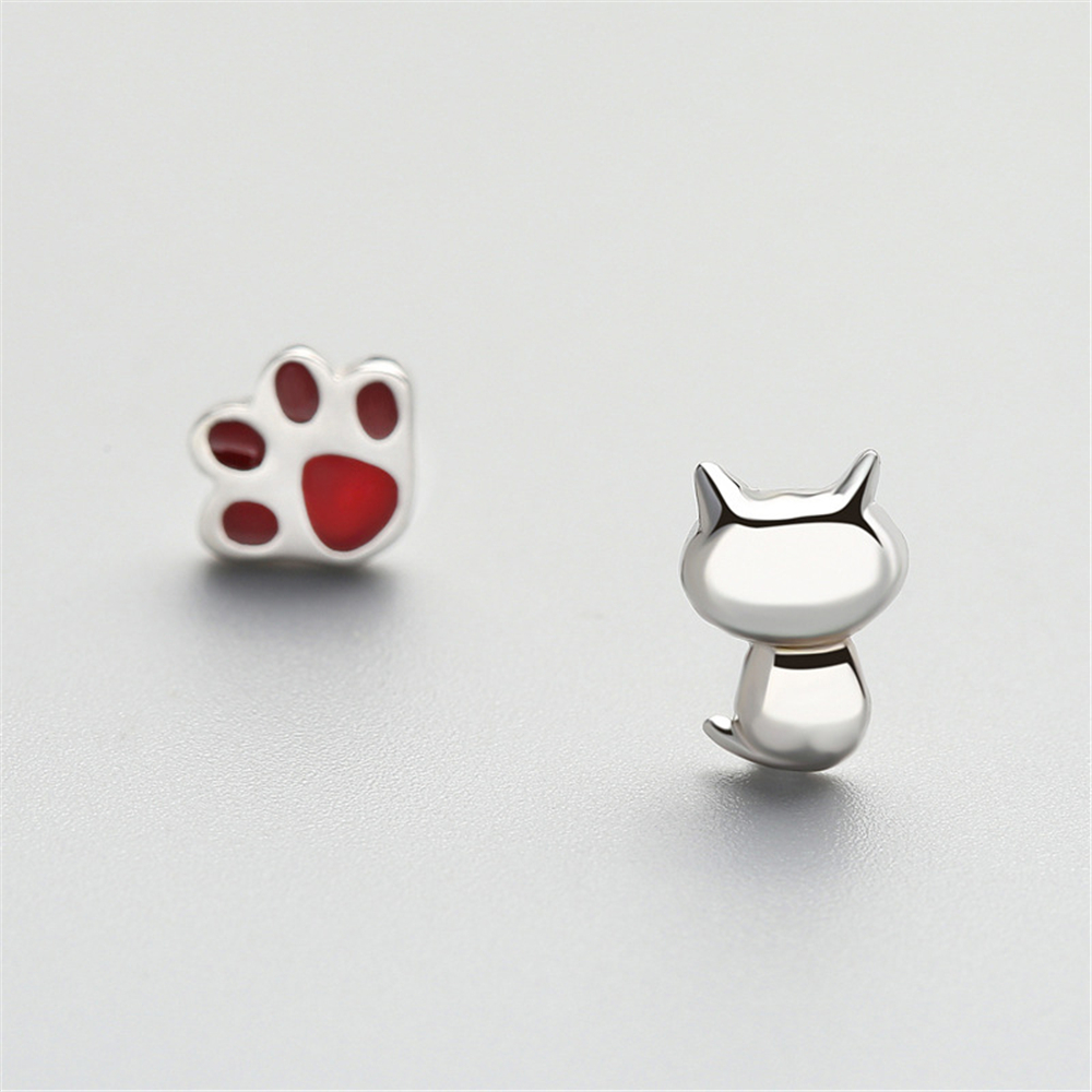 New Arrival 925 Sterling Silver Stud Earrings Cute Cat Design Jewelry Accessories For Teen Girl
