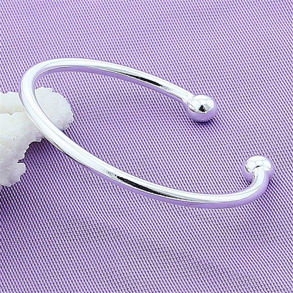 Silver Smooth Solid Bead Bracelet Bangles For Women  Wedding Engagement Party Jewelry Gift