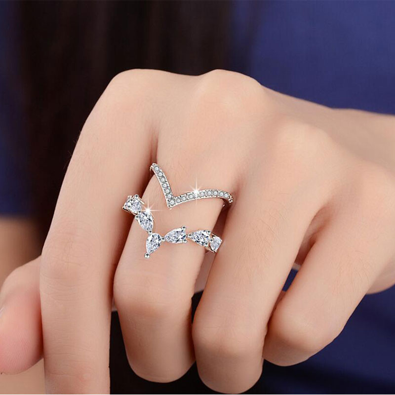Sterling Silver Irregular Double Layer Zircon ring For Women anillos Resizable Rings Bague