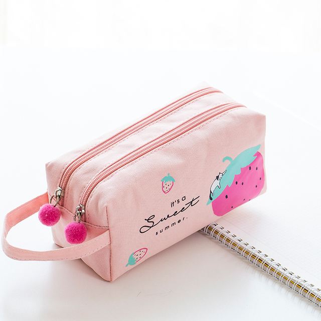 Kawaii Big Pencil Case Flexible Fabric Pencil Bag Double Layer School Cute Pencil Box Stationery Gift
