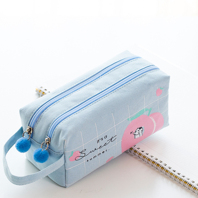 Kawaii Big Pencil Case Flexible Fabric Pencil Bag Double Layer School Cute Pencil Box Stationery Gift