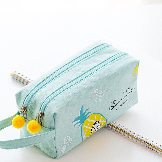 Kawaii Big Pencil Case Flexible Fabric Pencil Bag Double Layer School Cute Pencil Box Stationery Gift
