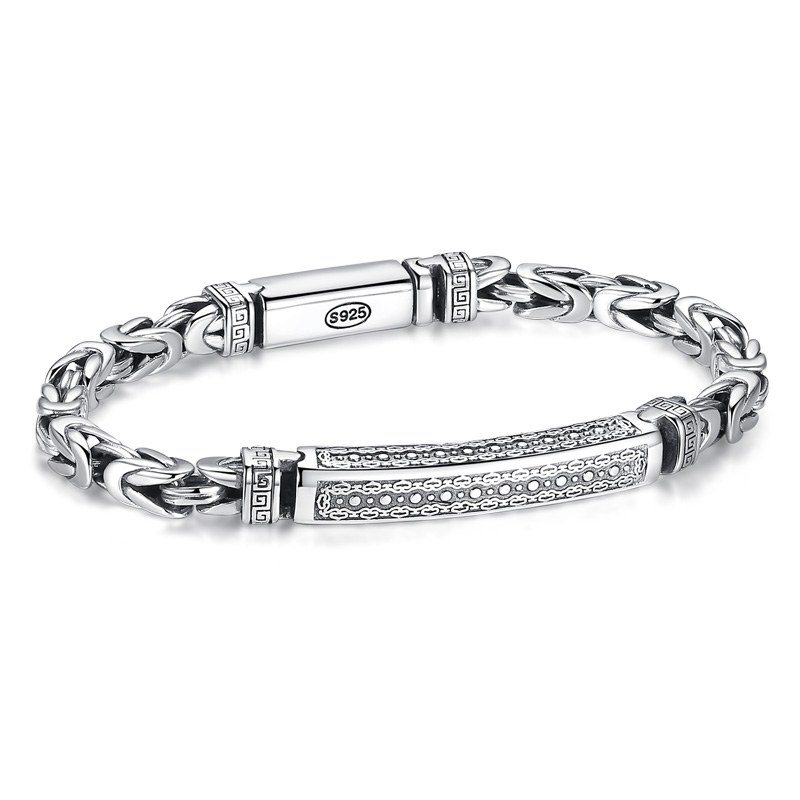 Silver Men's Bracelets Personality and Plain Pattern Retro Fashion People Key Pattern Buckle Gift Accessories