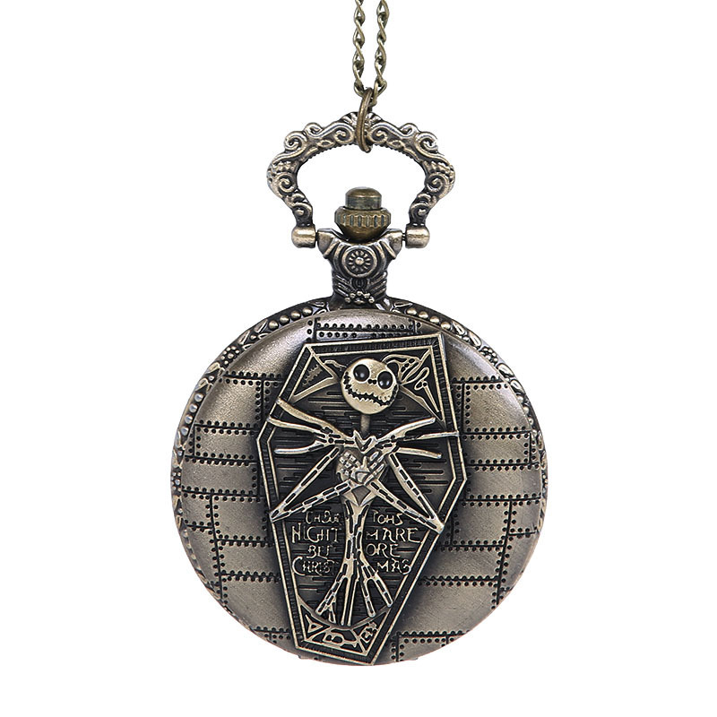 The Nightmare Before Christmas Pocket Watch  Skull Skeleton Retro Quartz Pocket Watch Chain Women Men Gifts