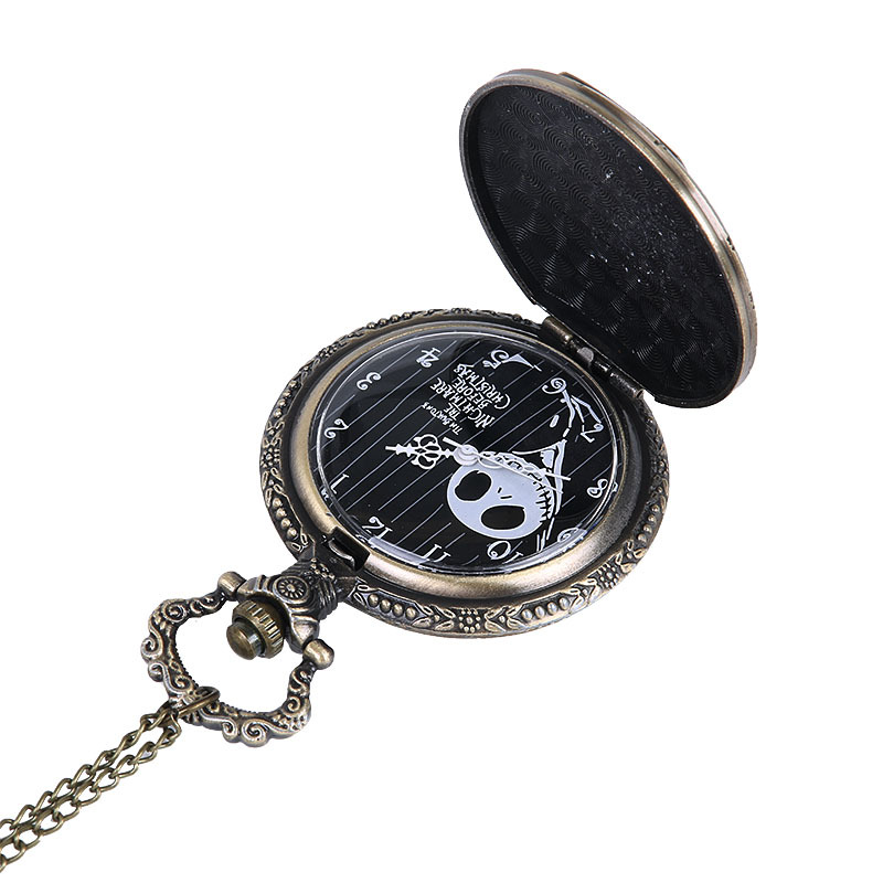 The Nightmare Before Christmas Pocket Watch  Skull Skeleton Retro Quartz Pocket Watch Chain Women Men Gifts