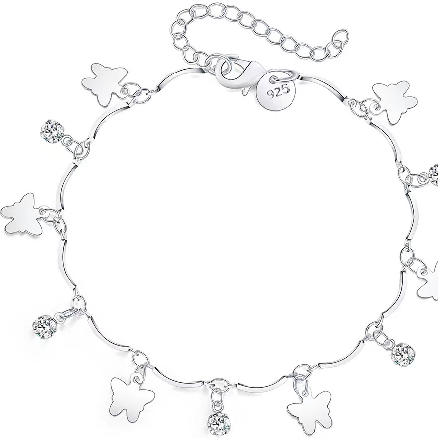 Wholesale Silver Pretty nice Butterfly chain bracelet fashion charm Anklet wedding Cute women lady party gift