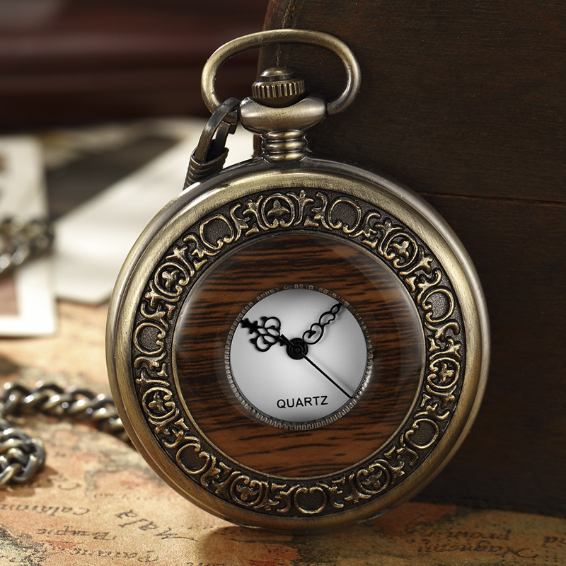 Unqiue Solid Wood Pocket Watch With Box FOB Chain Locket Dial Hollow Steampunk Skeleton Women Male Clock Pocket Watches Mens