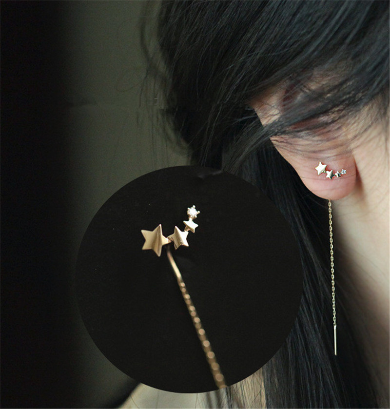 Gradient Five-pointed Star Tassel Earrings Women Light Luxury Wedding Jewelry Accessories
