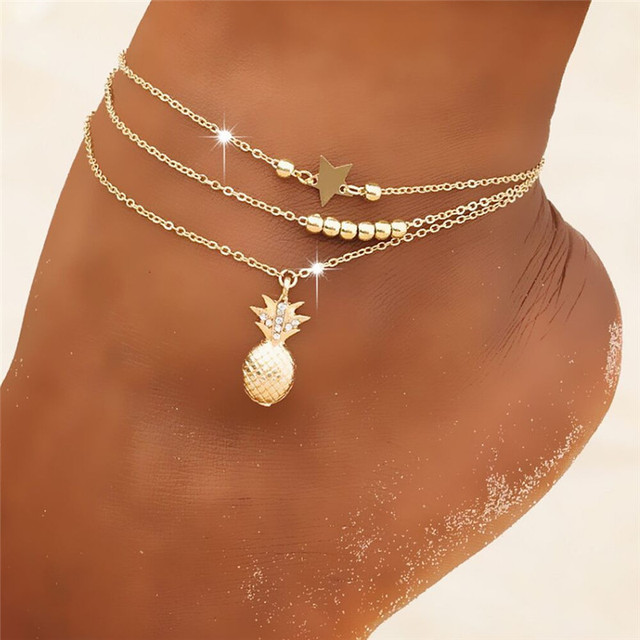 Fashion Pineapple Anklets for Women Summer Beach Bracelet Leg Chains Stylish Ankle Foot Accessories Barefoot Body Jewelry