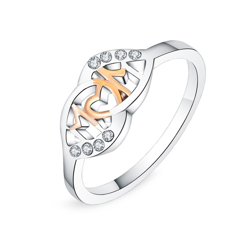 Mama Rings Silver Color Heart Rings Women Present Finger Jewelry Mom Birthday Mother'S Day Gift