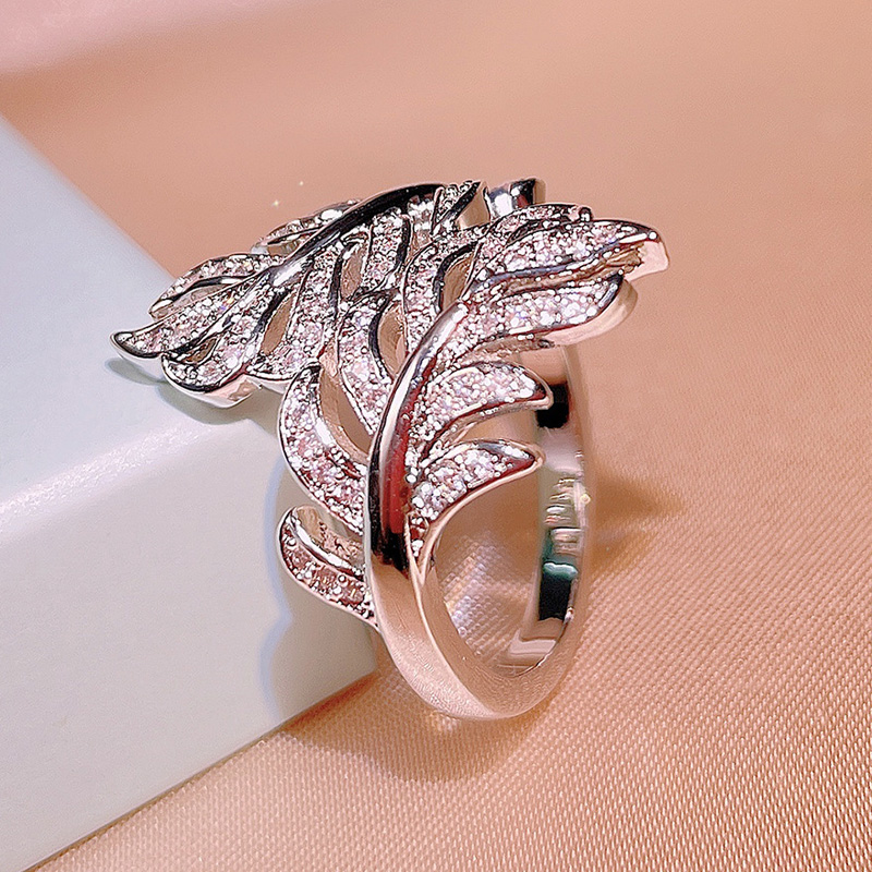 Rings for Women Princess Propose Marriage Cubic Zirconia Feather Design Ring Romantic Bridal Wedding Bijoux