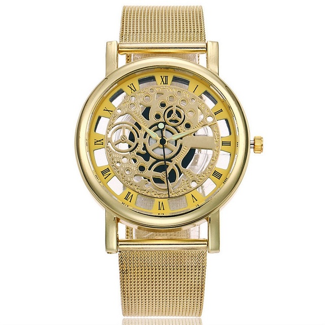 Luxury Skeleton Watch Men Women Wrist Watch Fashion Watch Homme 2019 Gold Wrist Watch Men of Steel Mesh