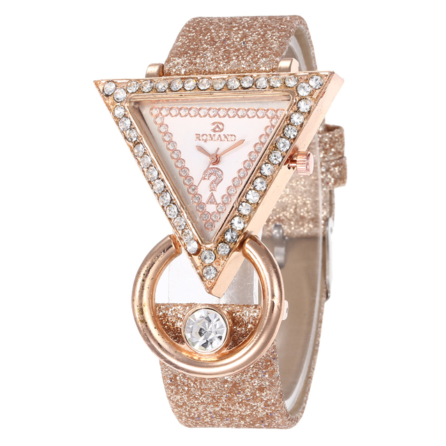 Women Watches Top Brand Luxury Diamond Wrist Watch for Women Glitter Leather Triangle Ladies Clocks