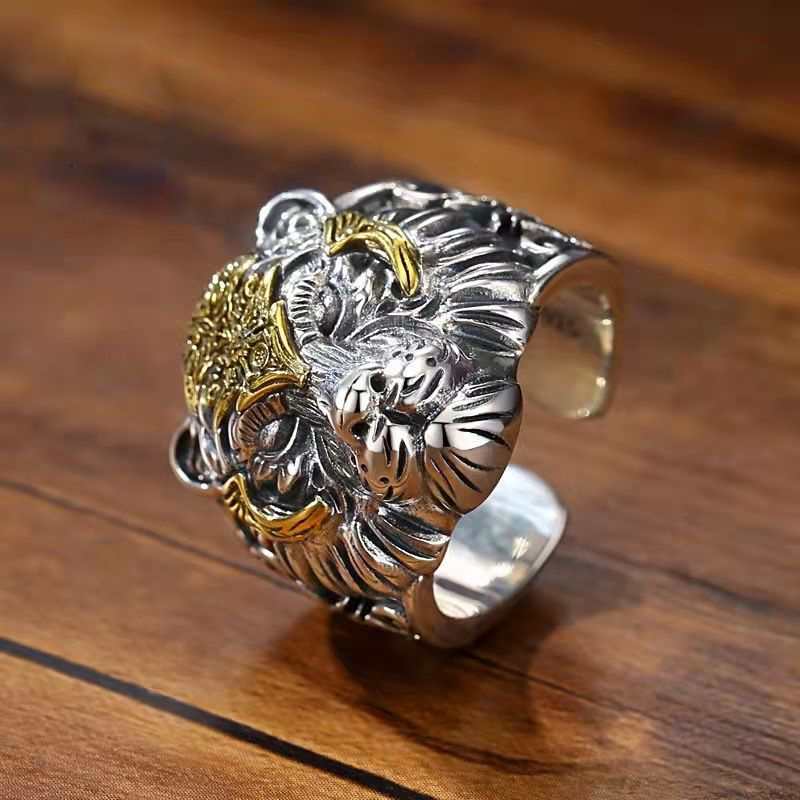 Domineering Tiger Head Ring Male Trend Opening Adjustable Hip-hop Tiger Year Retro Personality Ring Jewelry Accessories
