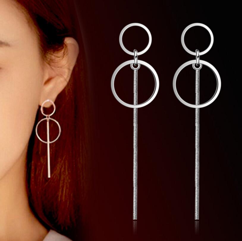 Double Round Circle Long Tassel Earring Ear Line Jewelry For Women Fashion Party