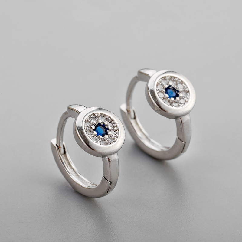 Blue CZ Eyes Hoop Earring for Women Men Gold Round Ear Jewelry Wholesale