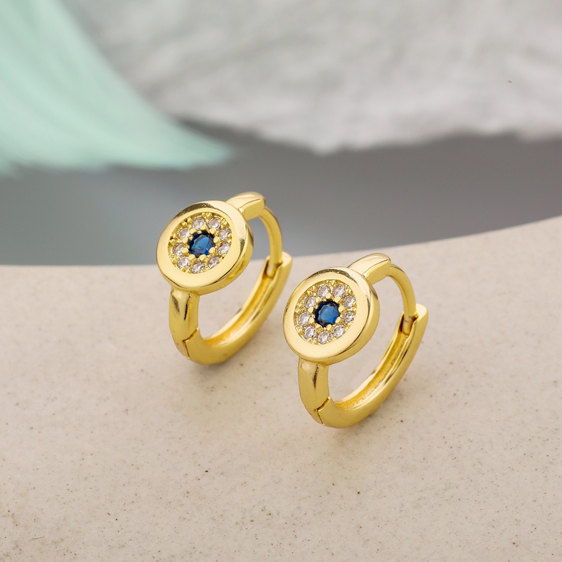 Blue CZ Eyes Hoop Earring for Women Men Gold Round Ear Jewelry Wholesale