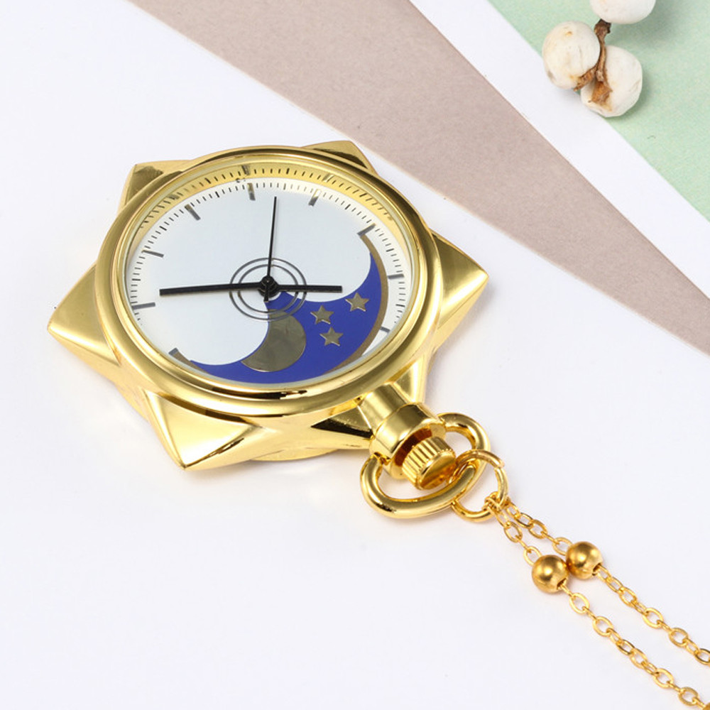 Pocket Watch Vintage Chain Style Golden Five-Pointed Star Unisex Fashion Bronze Chain Necklace Pocket Watches Grandpa Dad Gifts