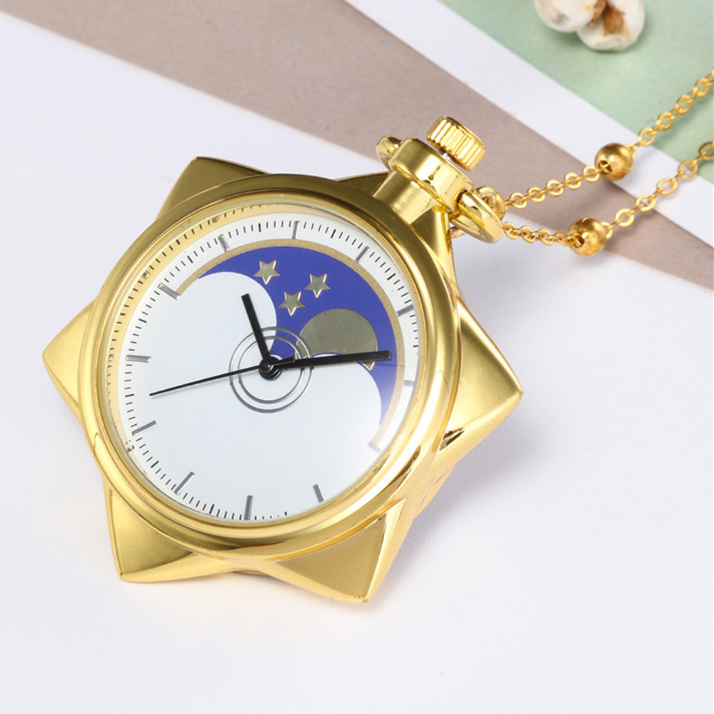 Pocket Watch Vintage Chain Style Golden Five-Pointed Star Unisex Fashion Bronze Chain Necklace Pocket Watches Grandpa Dad Gifts