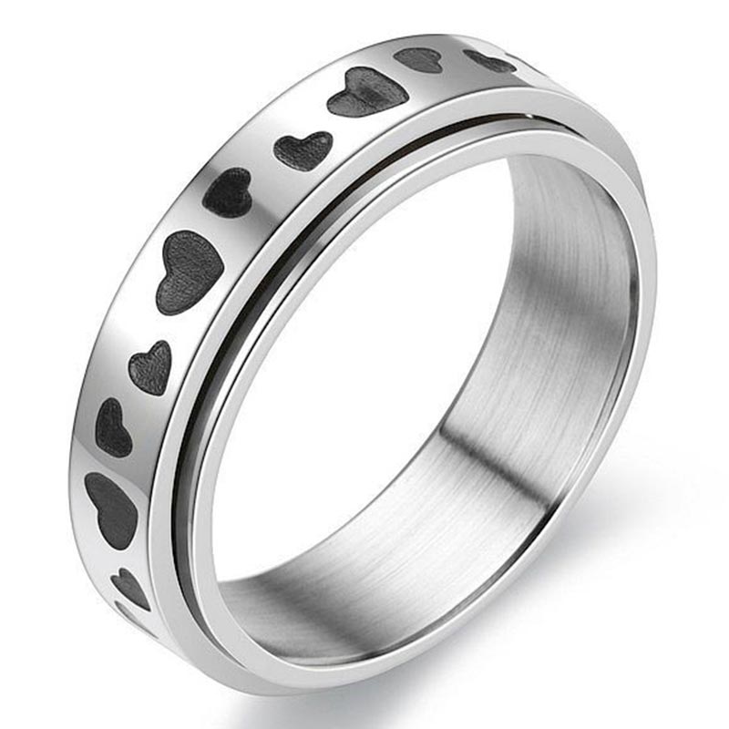 Steel Love Heart Rotatable Rings for Women No Fading Anxiety Anti Stress Ring Vintage Jewelry Accessories Gifts