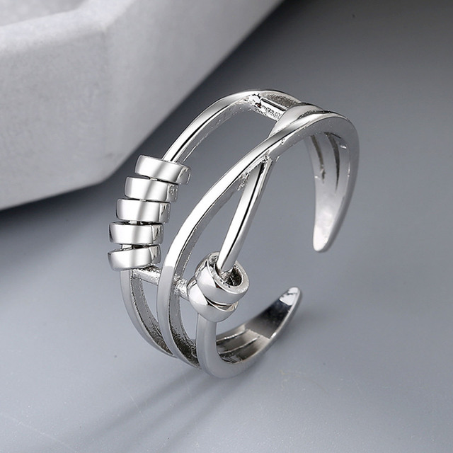 Adjustable Anxiety Ring fidget Women Men Runner Stacking Finger Rings With Spiral Bead Relief Antistress Rotate Jewelry